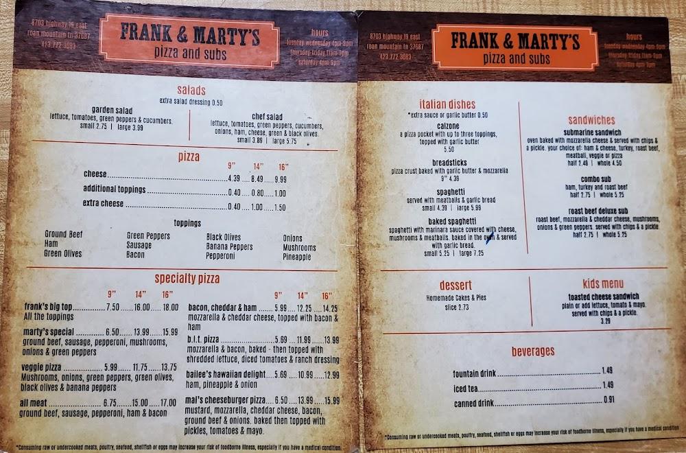 Frank and Marty's Pizza & Subs Menu image 1